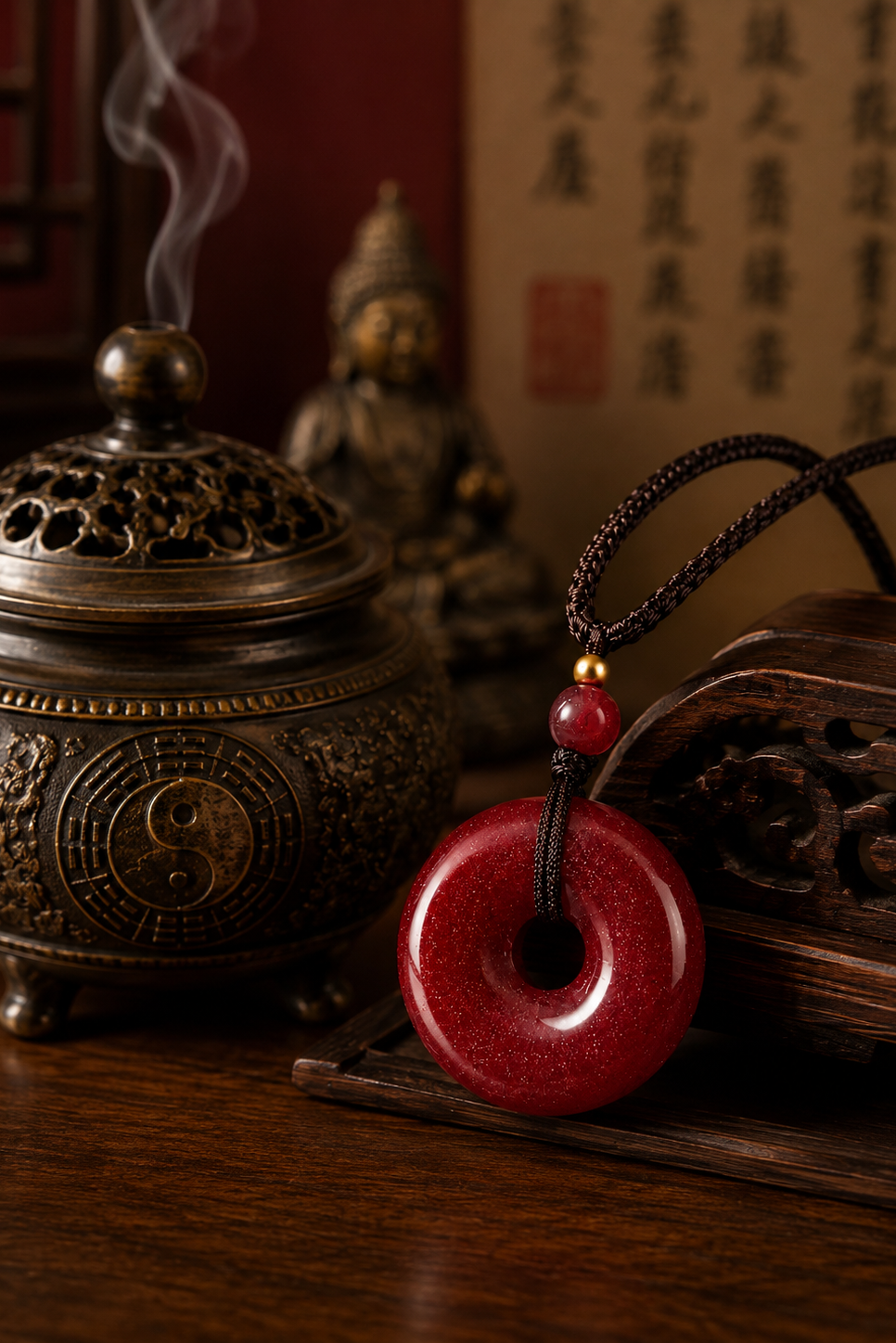 朱砂平安扣吊坠（平安护身）